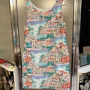 Talbots fully lined Colorful Scenic Print Dress